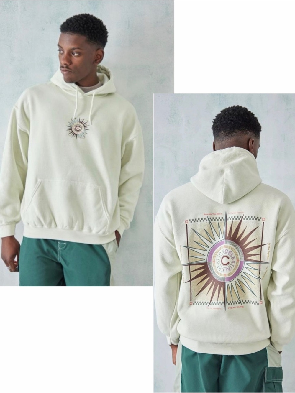 URBAN OUTFITTERS NWT Long Sleeve Ecru Celestial Creation Hoodie L